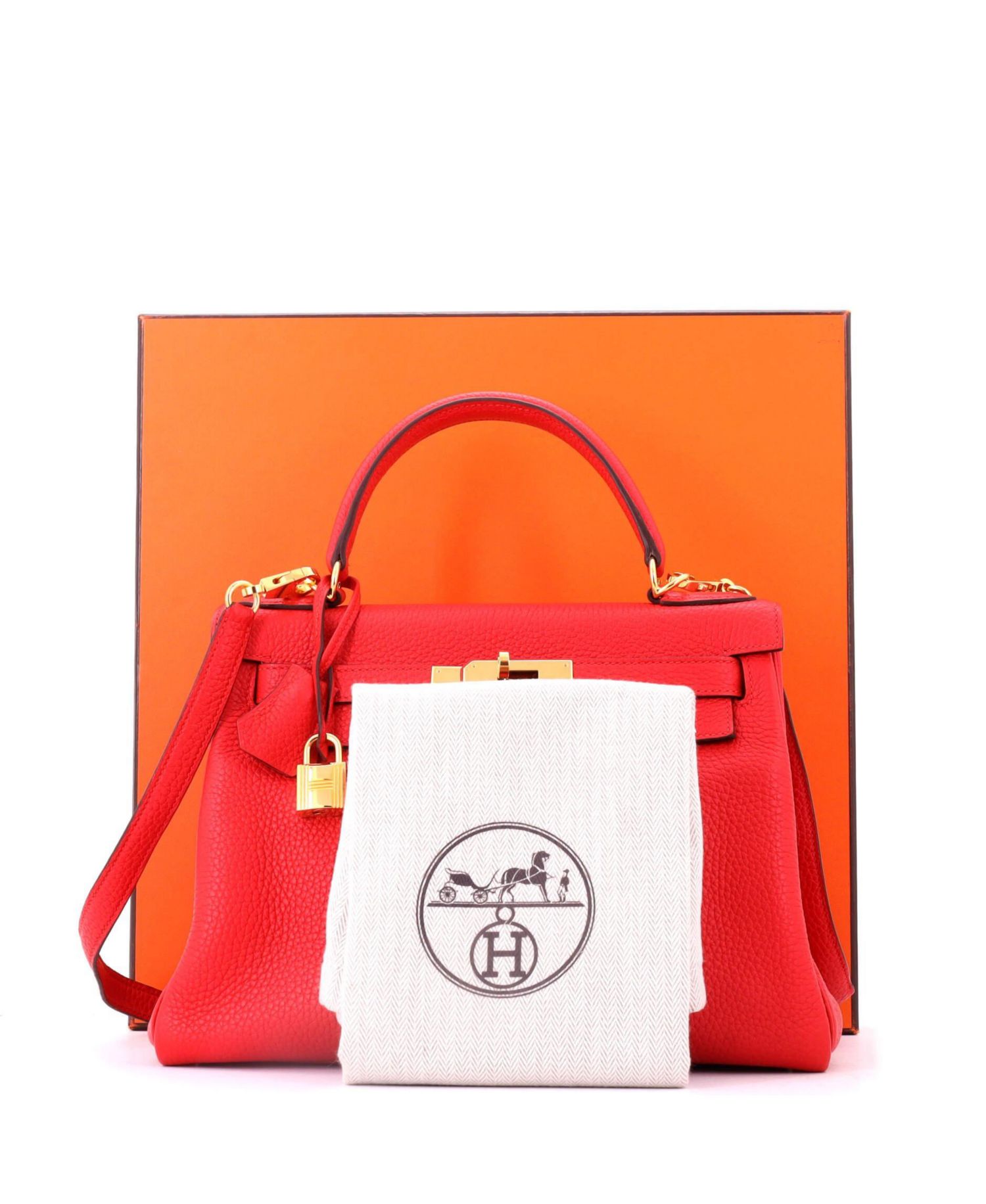 Kelly 28 Handbag Red Clemence with Gold Hardware