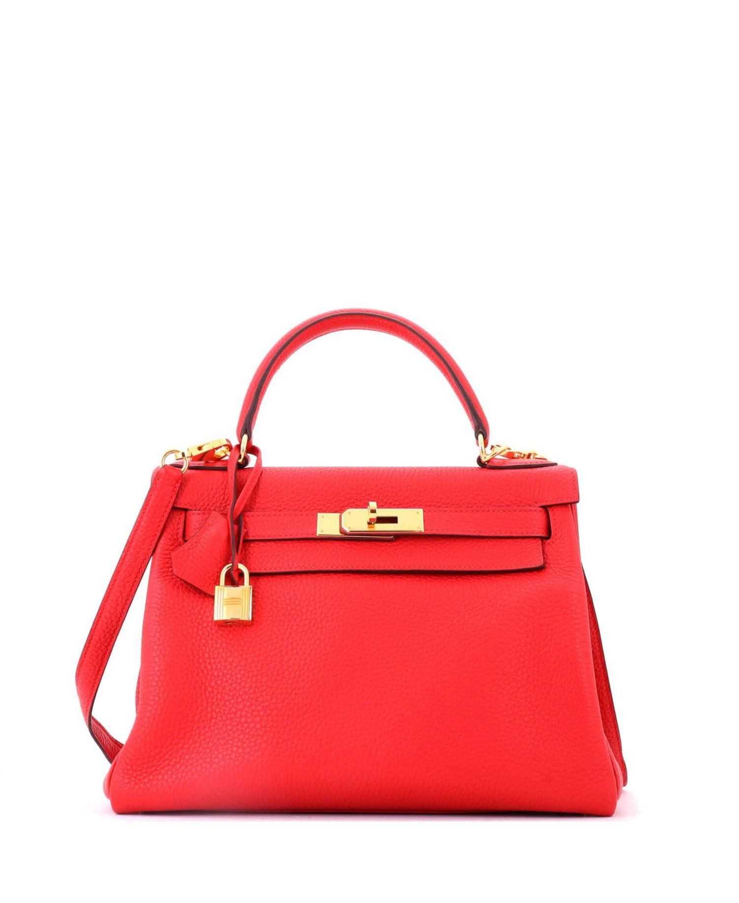 Kelly 28 Handbag Red Clemence with Gold Hardware