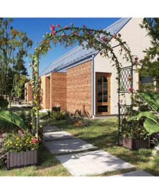 90.5" Garden Arbor, with Planter Boxes, Metal Arch Trellis for Climbing Plants