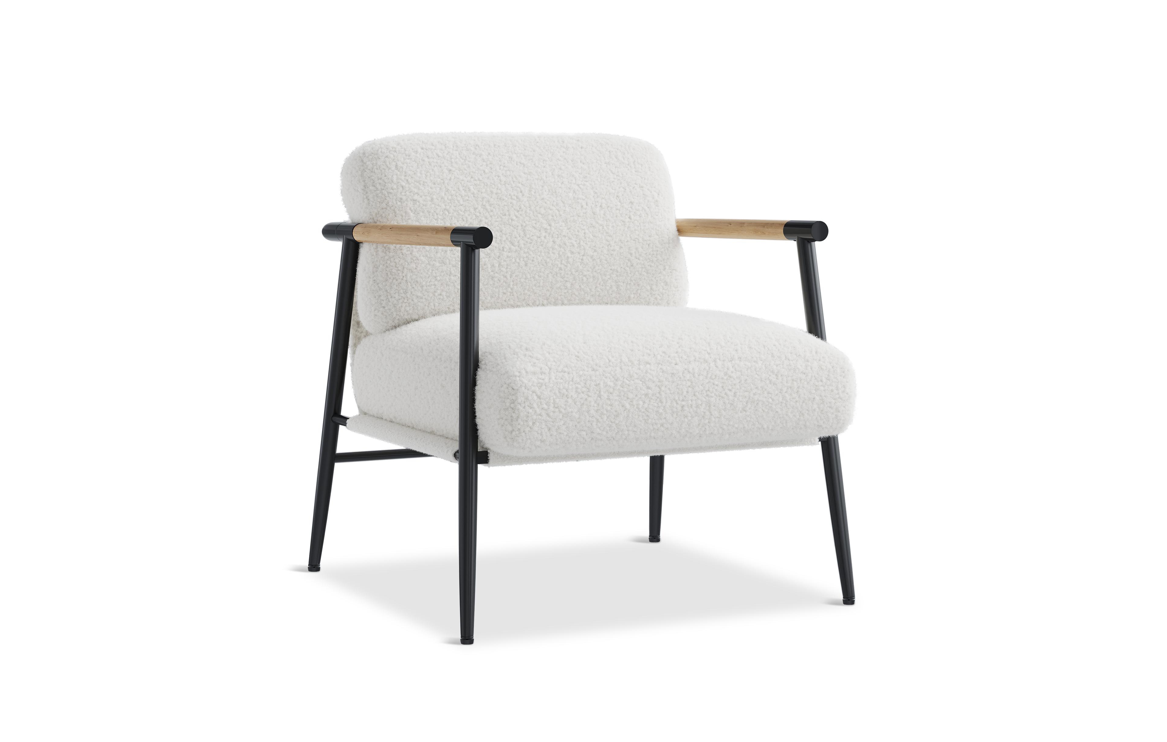 homfan Modern Accent Chair - Comfy Chair with Metal Frame and Wooden Armrest, Cozy Reading Chair with Soft Cushion for Bedroom Living Room