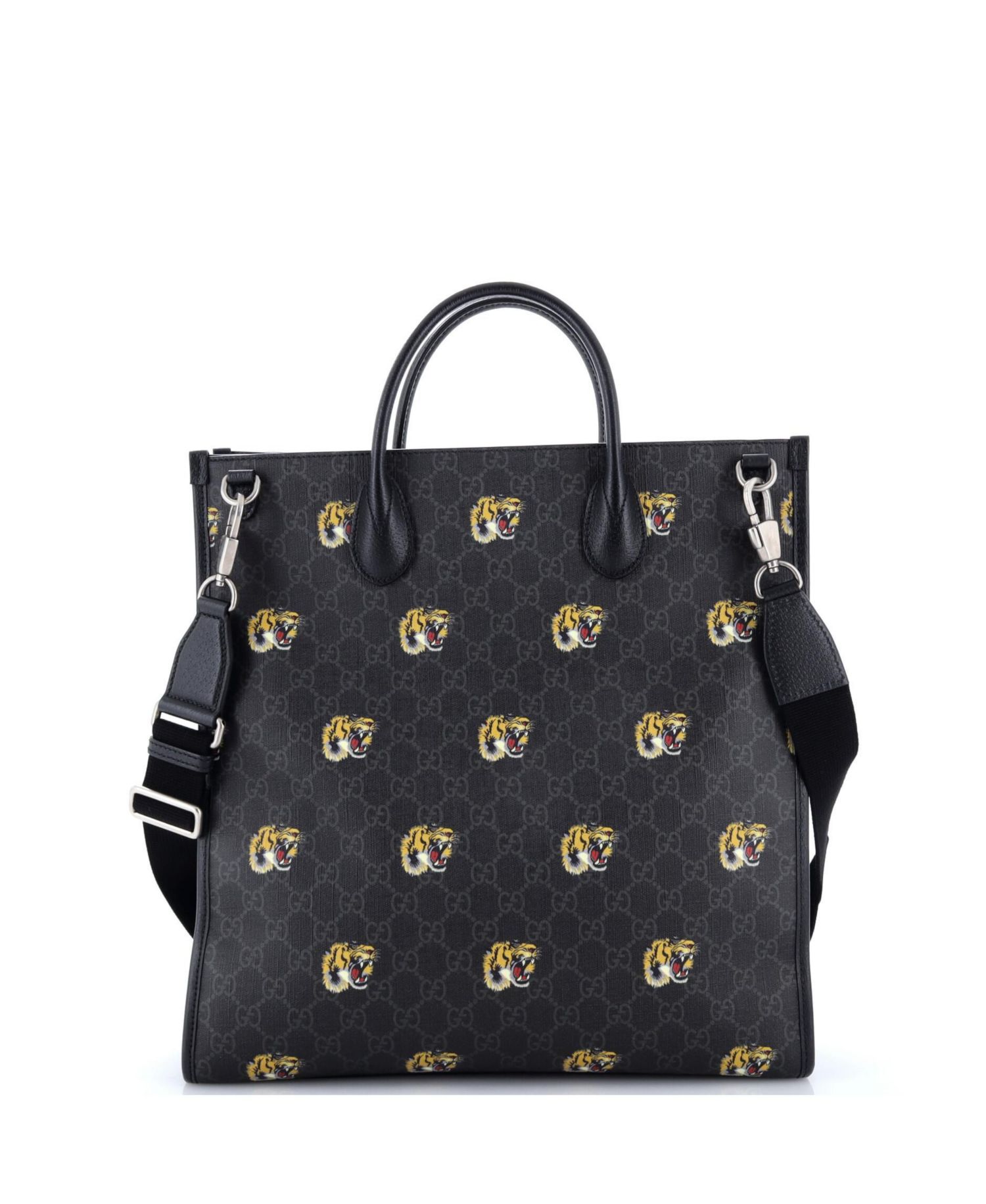 Tall Interlocking G Patch Web Strap Convertible Tote Printed GG Coated Canvas