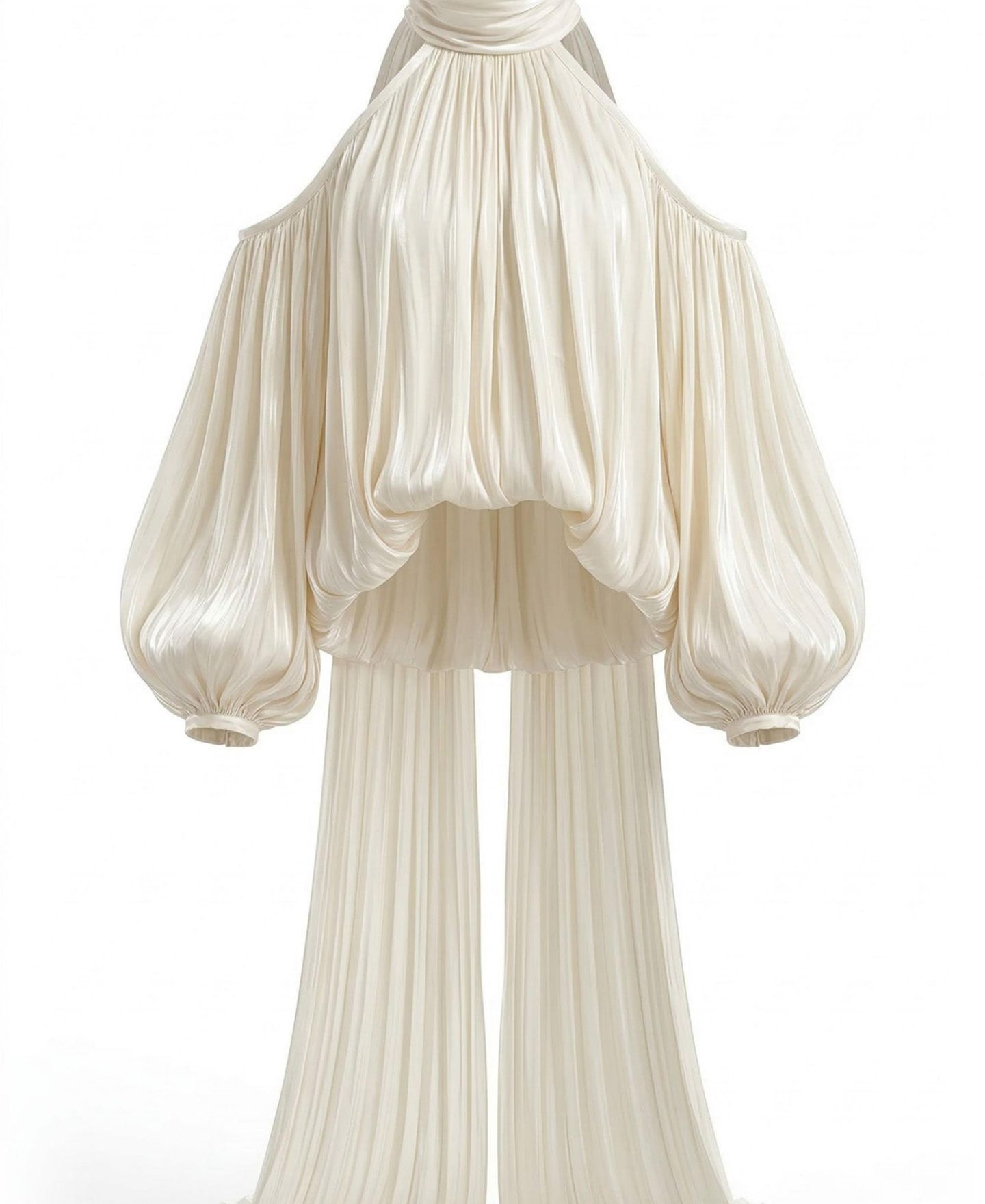 Женская блузка Modenaire High-Neck Cold-Shoulder Draped, цвет: Слоновая кость — фото 5