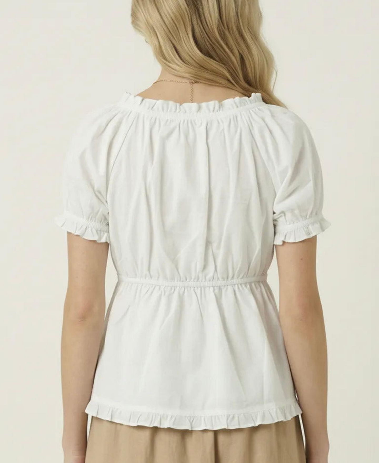 Женская блузка Modenaire Embroidered Peplum Ruffle-Trim, цвет: Белый — фото 7