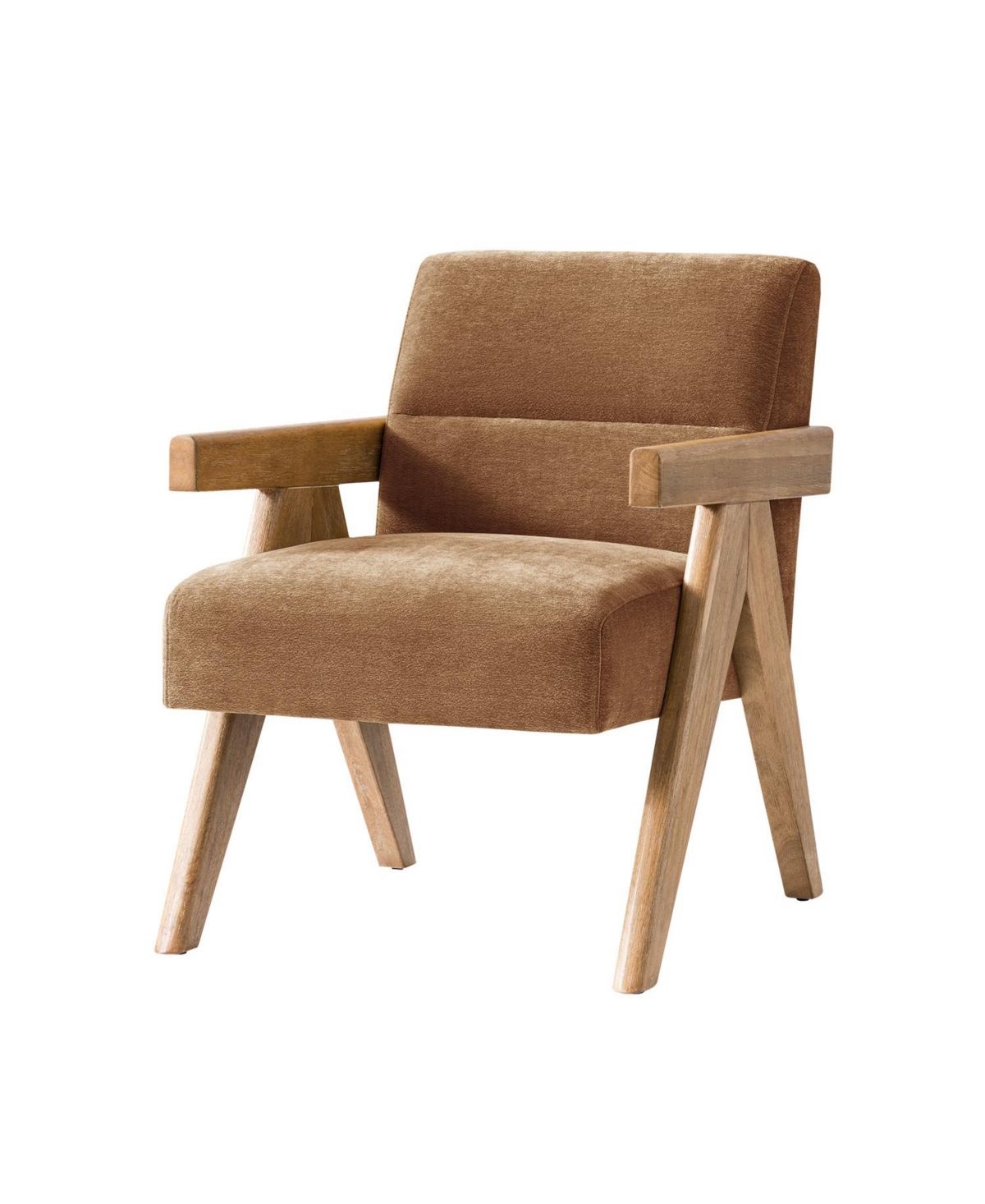 Hulala Home Donohoe Mid-Century Modern Accent Chair With Curved Wood Arms - Caramel