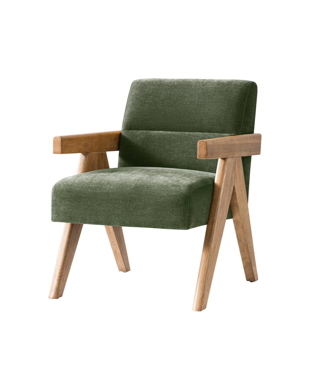 Hulala Home Donohoe Mid-Century Modern Accent Chair With Curved Wood Arms - Green