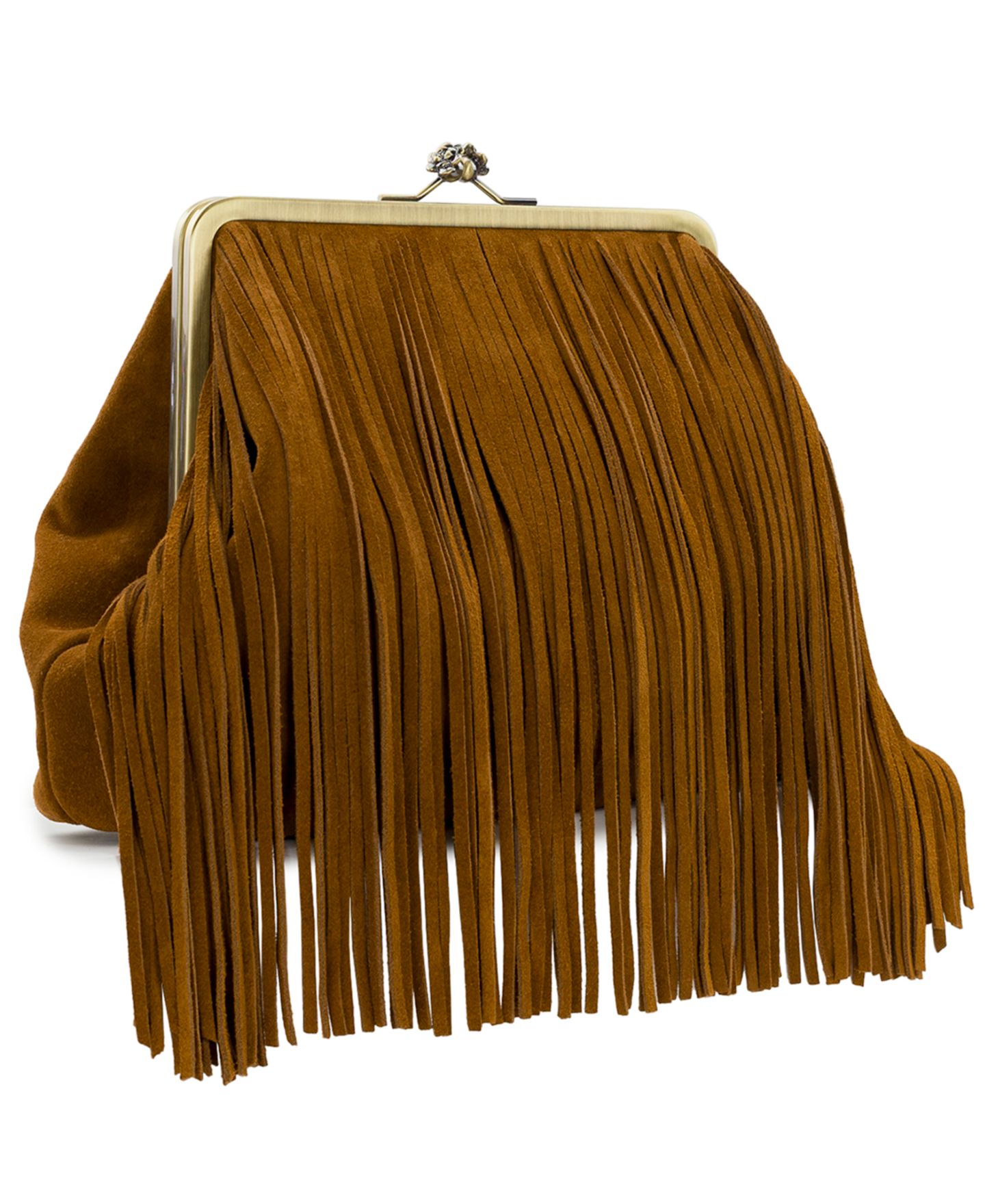 Женская сумка Patricia Nash Vivienne Medium Suede Fringe Kiss-Lock Frame Handbag, цвет: Коньячный — фото 3