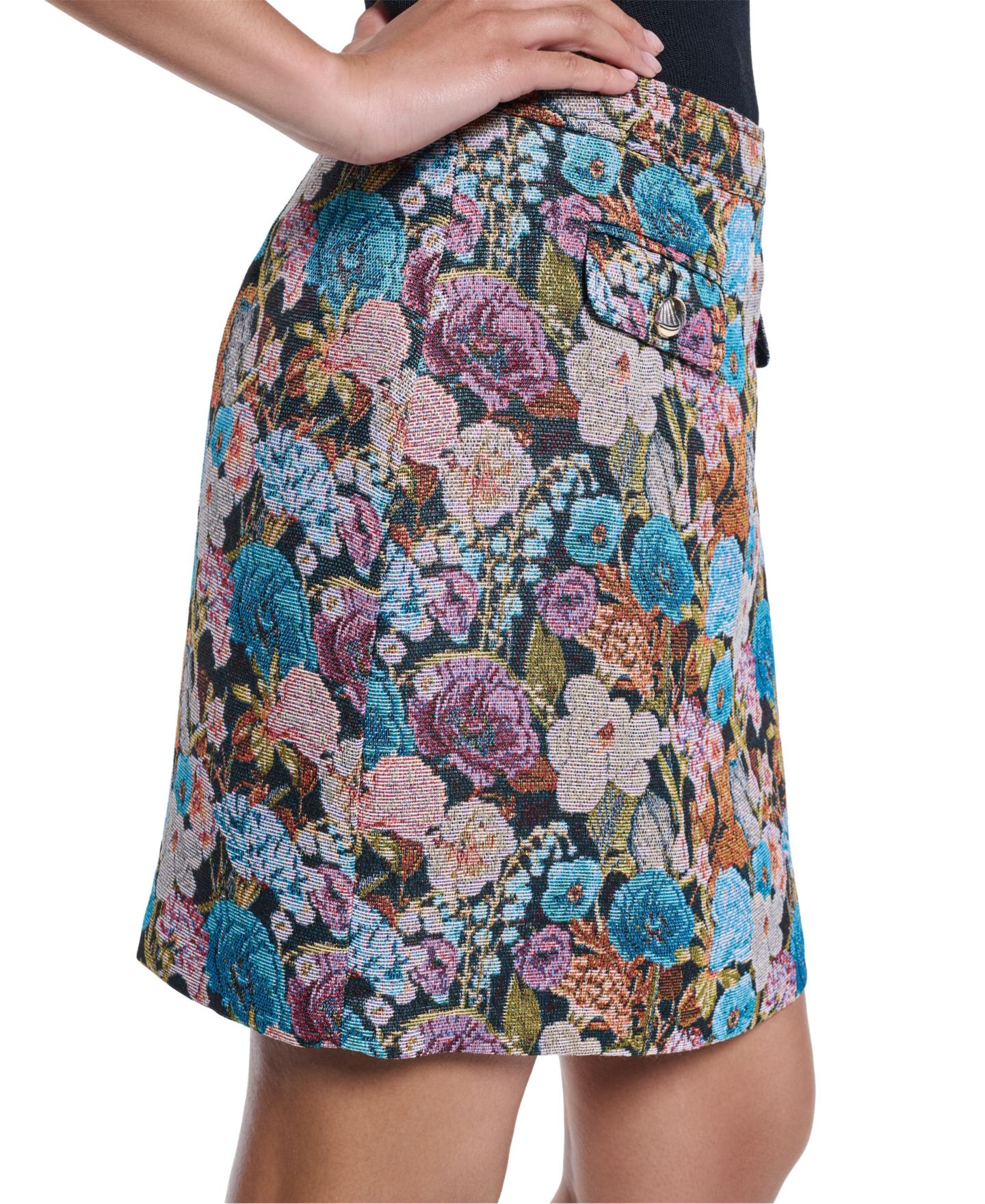 Женская юбка KARL LAGERFELD PARIS Floral Jacquard Pencil, цвет: Чёрный разноцветный — фото 4