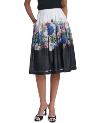 Women's Printed Organza Floral Stripe A-Line Skirt