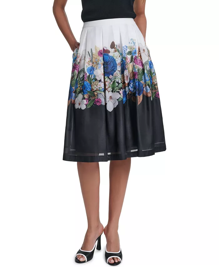 Women's Printed Organza Floral Stripe A-Line Skirt