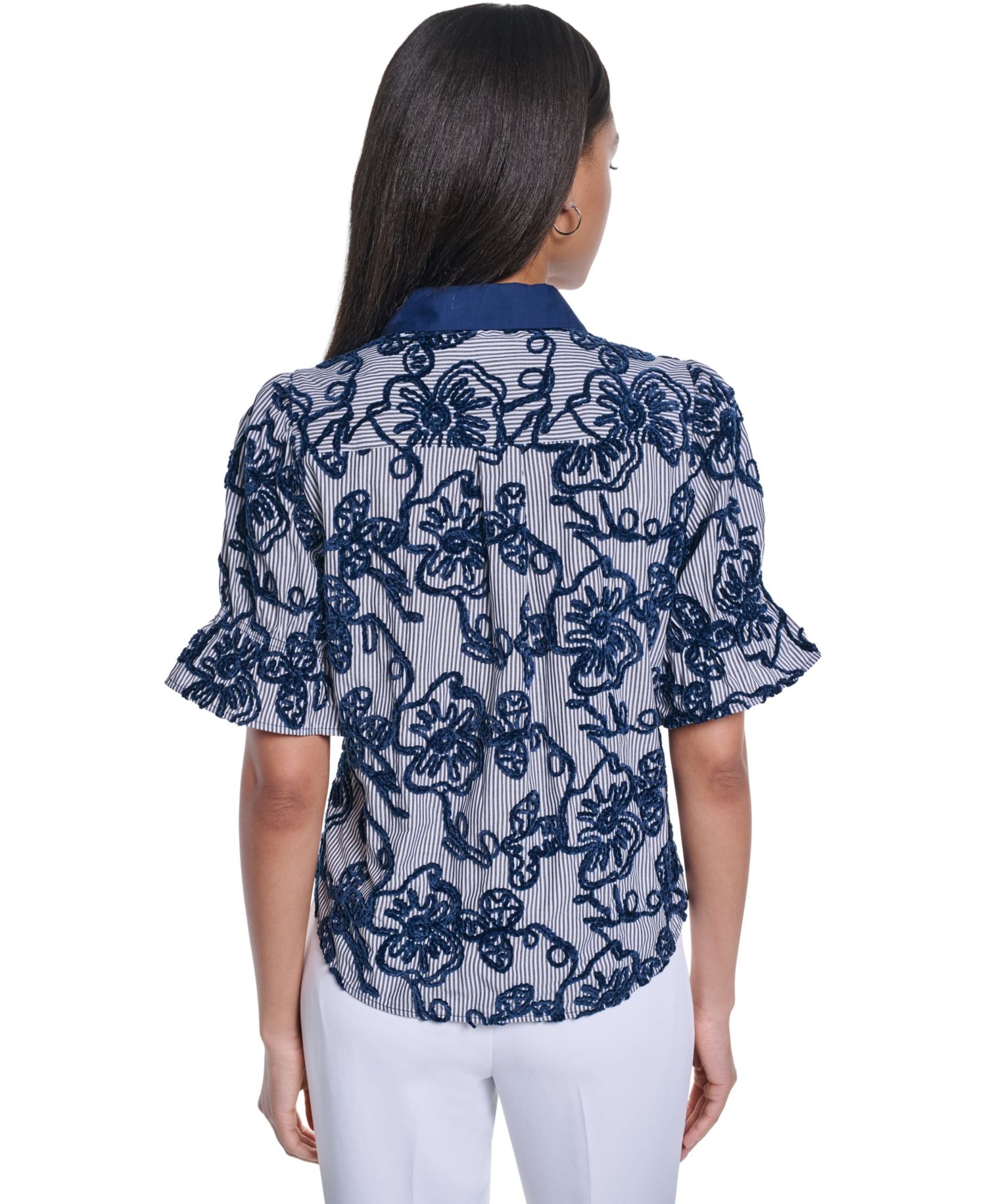 Women's Velvet Embroidery Button-Front Blouse