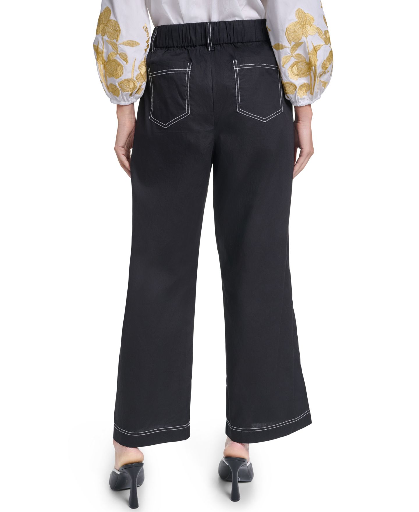 Женские брюки KARL LAGERFELD PARIS Fixed Belt Mid-Rise Straight Ankle, цвет: Чёрный — фото 4