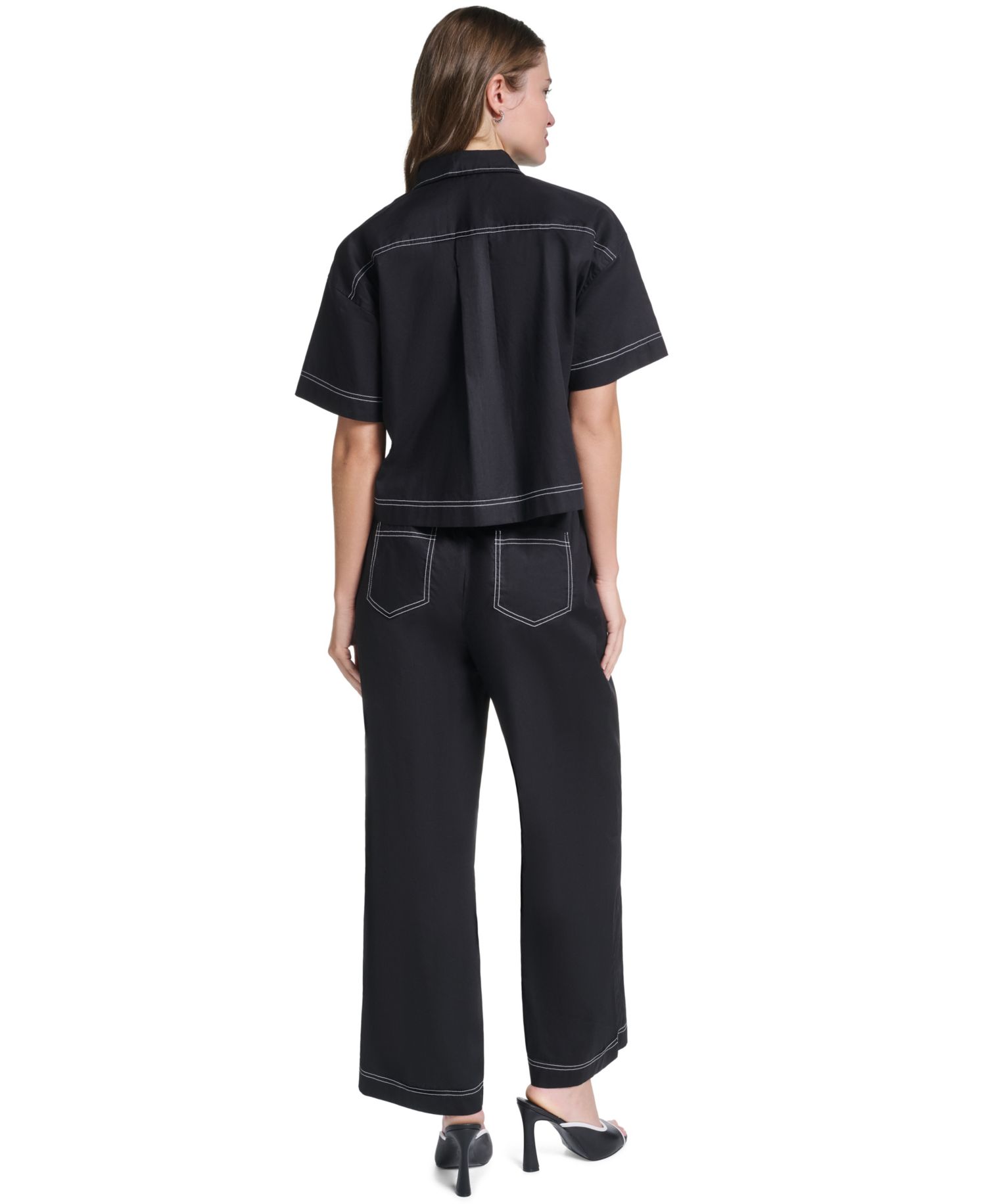 Women's Cropped Poplin Button-Front Blouse