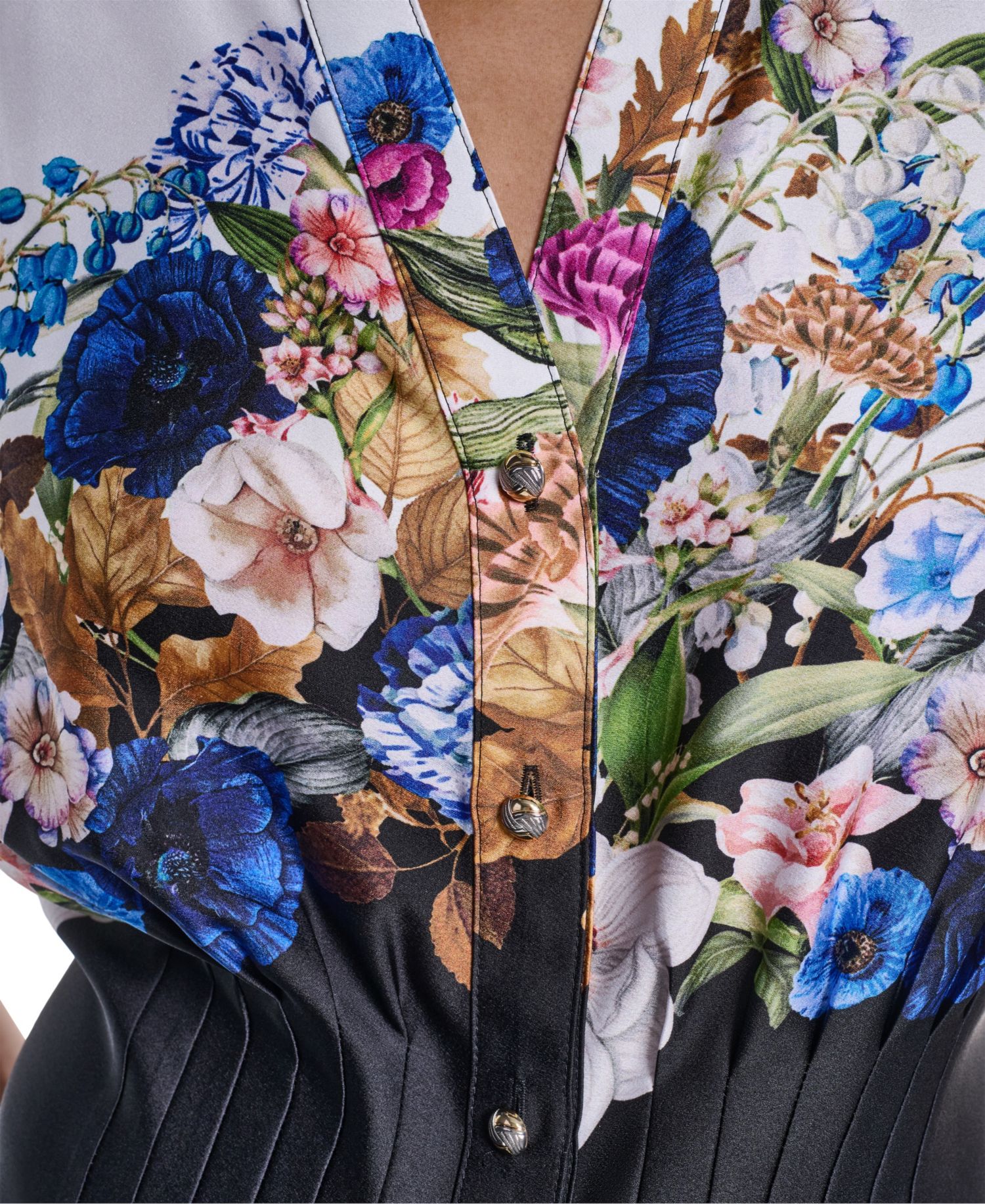 Women's Floral Pleated Button-Front Blouse