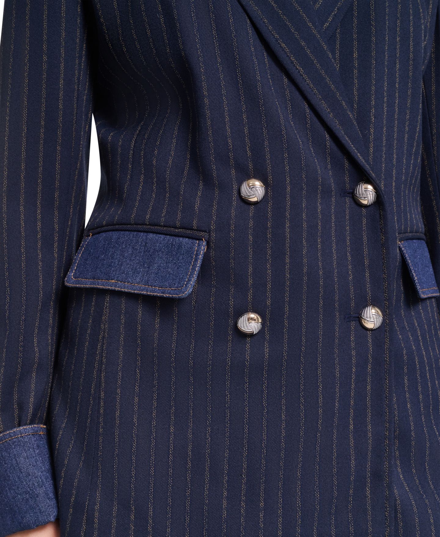 Женский пиджак KARL LAGERFELD PARIS Button-Front Collared Blazer, цвет: Тёмно-синий / Золотой — фото 4