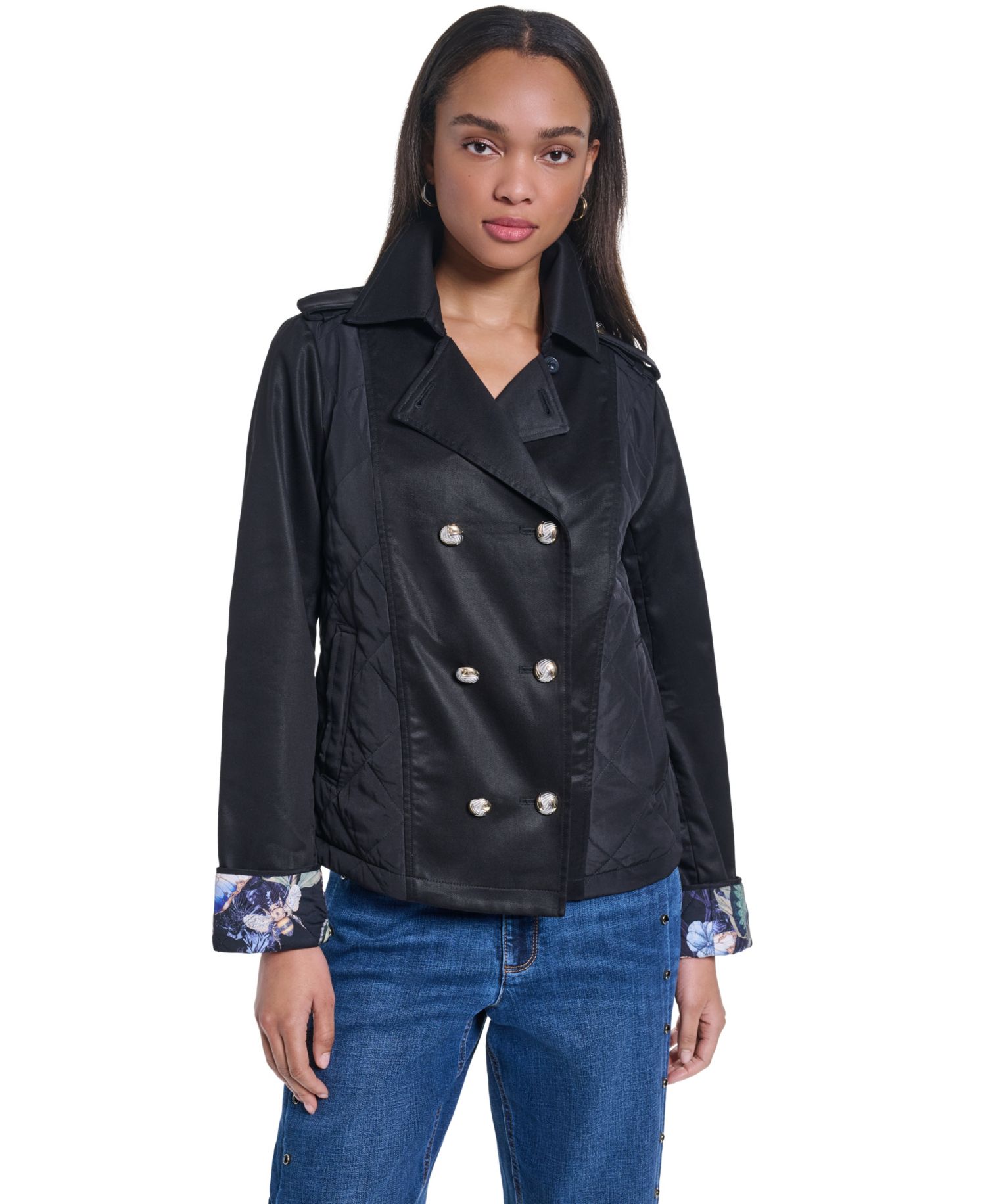 Petite Cropped Button-Front Jacket
