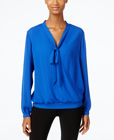 NY Collection Tie-Neck Faux-Wrap Top