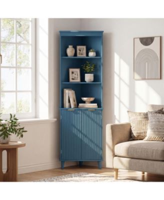 Corner Bathroom Cabinet with Fluted Doors, 6-Tier Bathroom Storage Cabinet