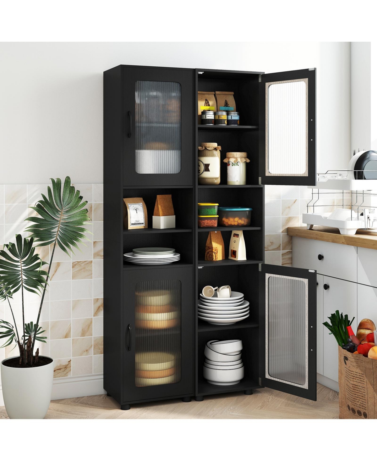 Costway Bathroom Cabinet, Slim Floor Storage Cabinet with 2 Fluted Doors,4 Rubber Feet