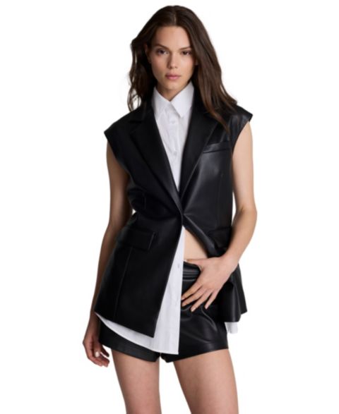 Женские жилеты Kenneth Cole Women's Sleeveless Layered Faux Leather Vest with Removable Shirt
