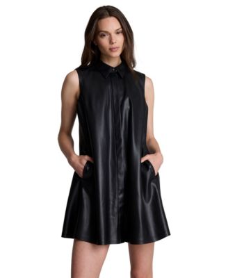 Women's Sleeveless Banded Collar Swing Mini Shirt Dress