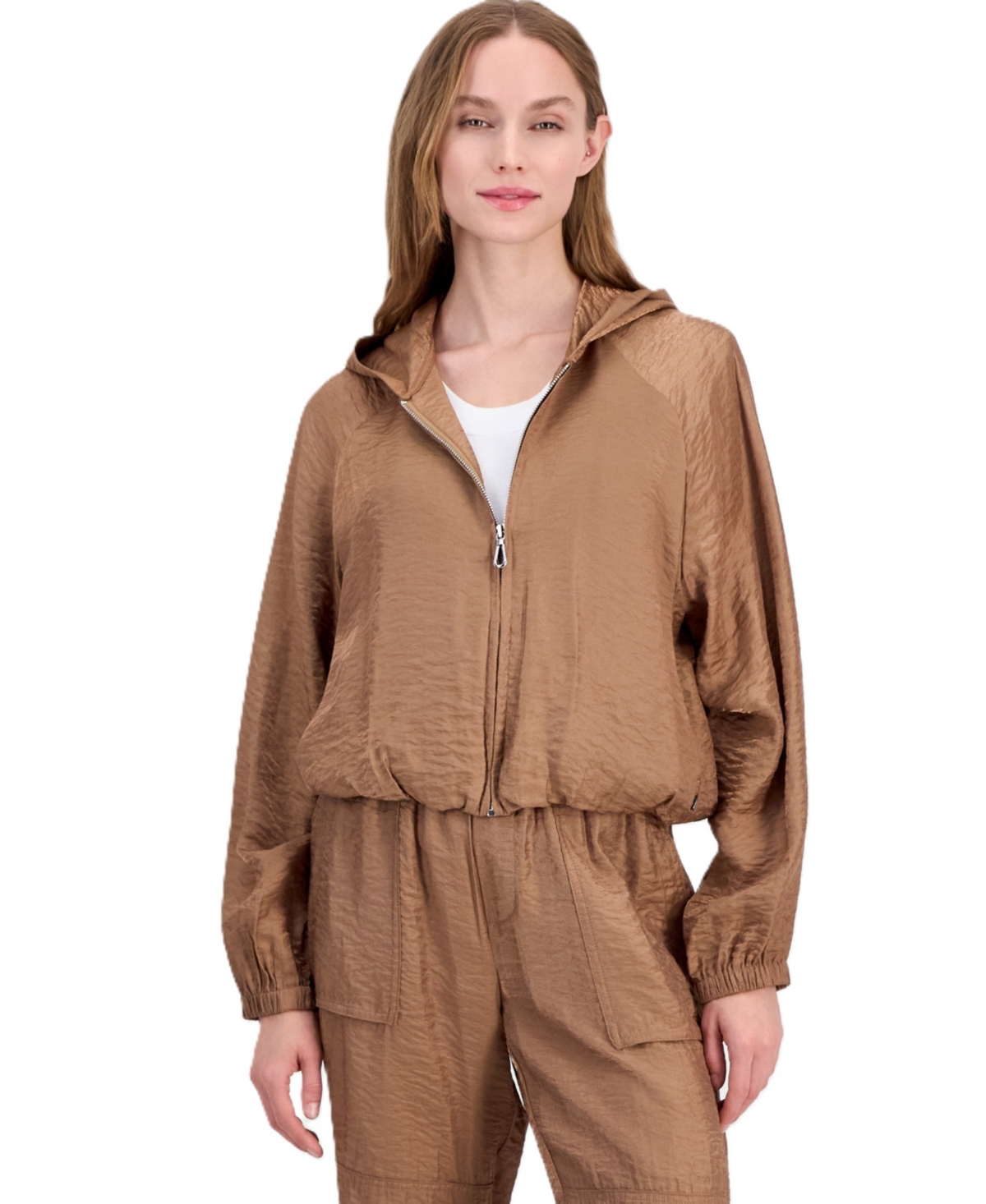 Nautica Women's Raglan Zip-front Hooded Sweatshirt In Brown
