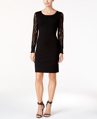 Calvin Klein Lace-Sleeve Sweater Dress - Dresses - Women - Macy's