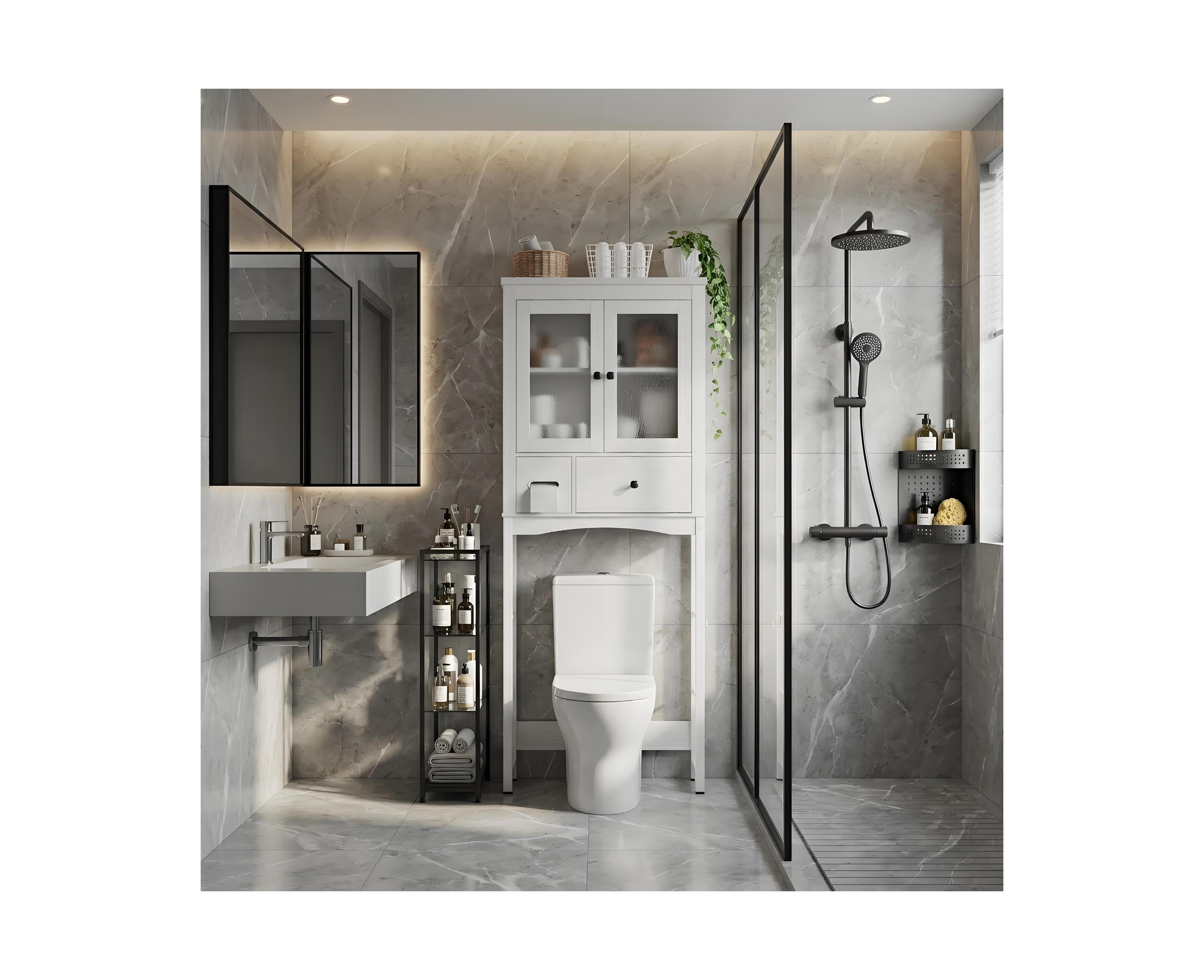 homfan Vintage Bathroom Shelf Over Toilet, Toilet Storage Rack with Mdf Board and Steel Frame, Multi-Tier Space Saver Organizer for Bathroom
