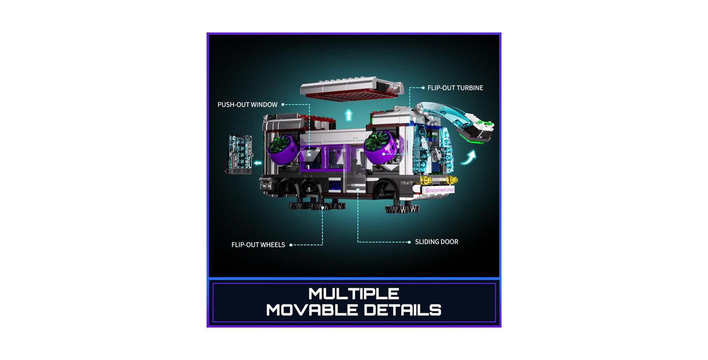 Детский конструктор Lumibricks Cyberpunk Future Bus 605-Piece 2-in-1 LED Light Building Set, Ages 16+ — фото 6