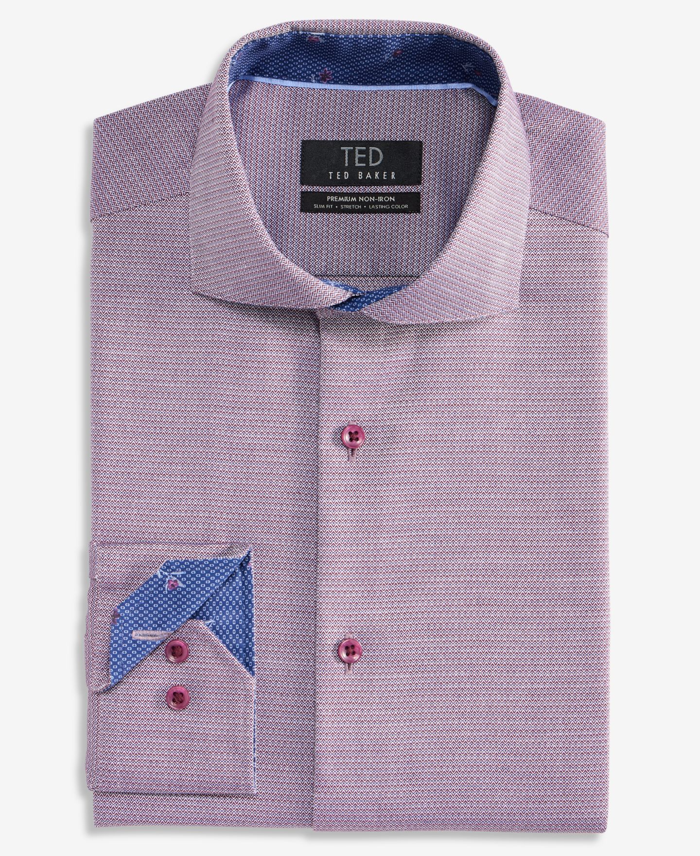 Мужская рубашка Ted Baker Premium Non Iron Print Dress Shirt, цвет: Винный разноцветный — фото 7
