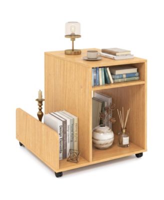 Room End and Side Tables Gymax Rolling End Table Side Storage Rack 4 Universal Wheels 2 Lockable Wheels