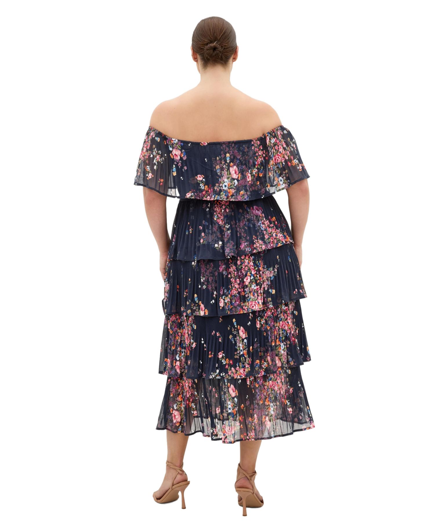 Women's Night Garden Print Tier Midi Dress