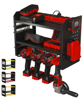Power Tool Organizer Wall Mount Steel Rack Drill Slots Pegboard Utility Side