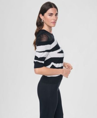 Women's Zebra-Print 3/4-Sleeve Sweater thumbnail 3