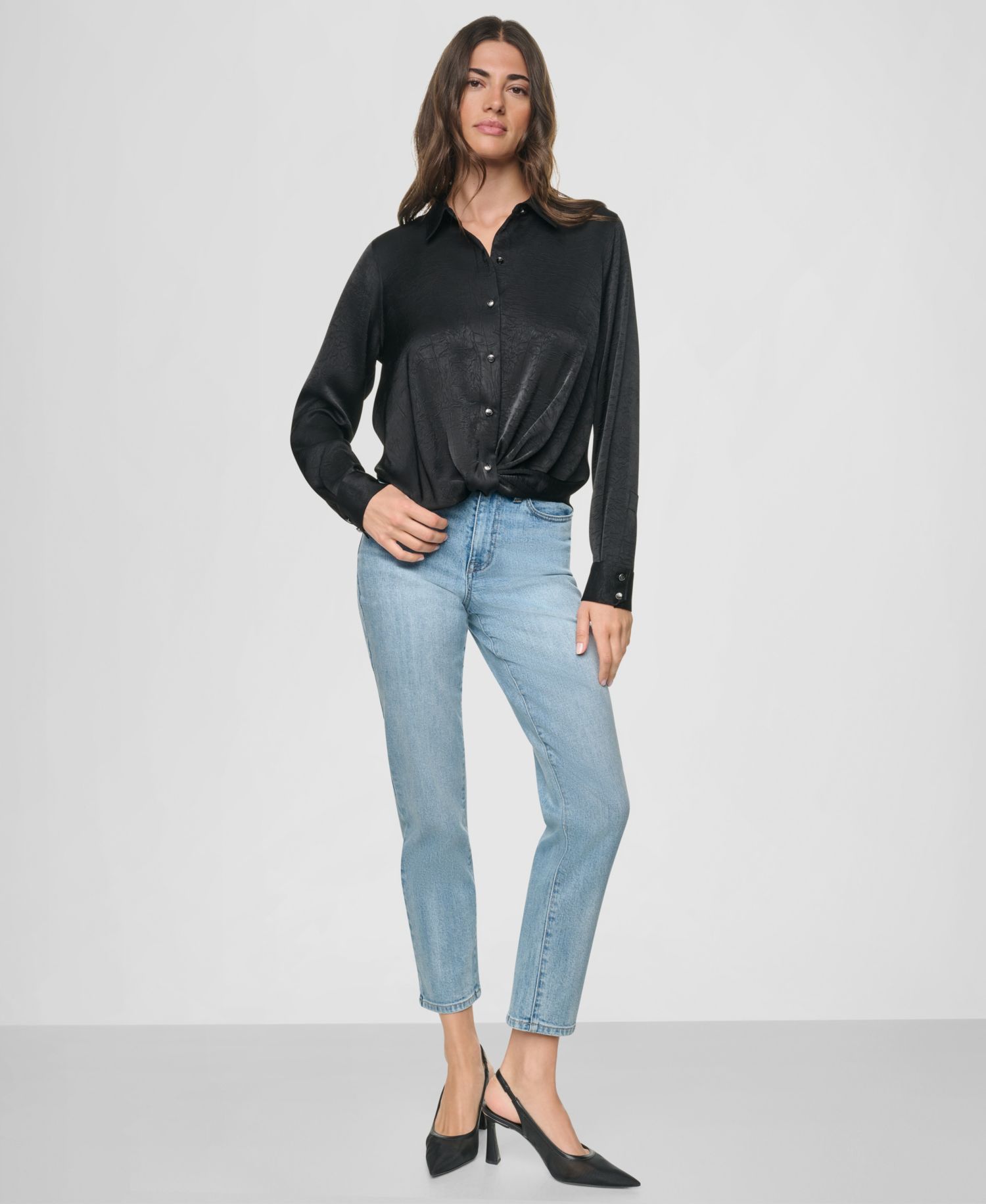 Women's Long-Sleeve Twist-Front Blouse