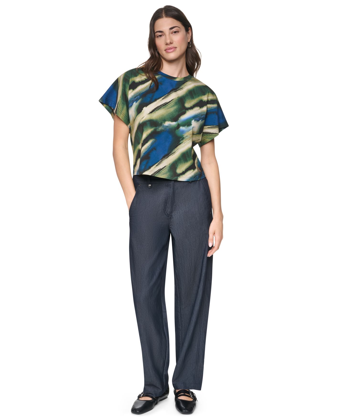 Женская футболка DKNY Printed Wide-Sleeve, цвет: Brushed Riverside — фото 2