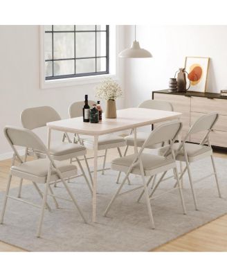 Set of 6 Folding Chairs with Padded Cushion – PU Leather Stackable Portable Dining Chairs for Home Office Wedding Party Patio Garden