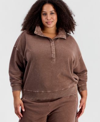 Plus Size Lounge Henley Mock Neck Long-Sleeve French-Terry