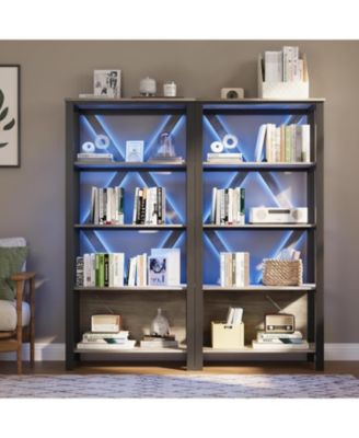 5 Tier Industrial Bookshelf with LED Lights, Metal Display Book Case, Open Book Shelf Organizer