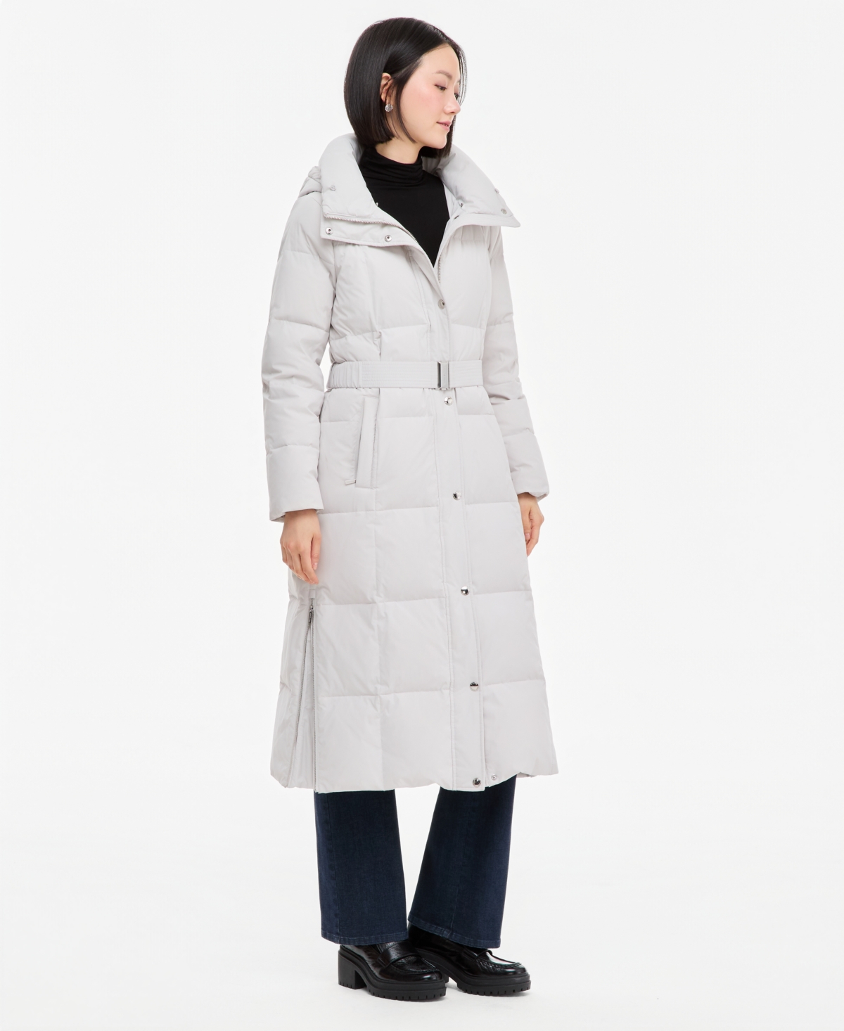 Michael Kors Women's Hooded Puffer Belted Faux-Fur-Collar Coat