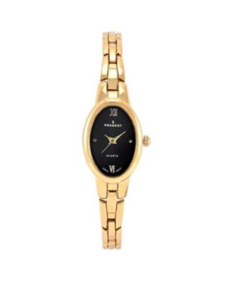 Women's 14K Gold-Plated Black Dial 30x25mm Oval Dial Link Bracelet Watch