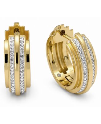 Crystal Gold-Tone Plated Hinged Hoop Earrings
