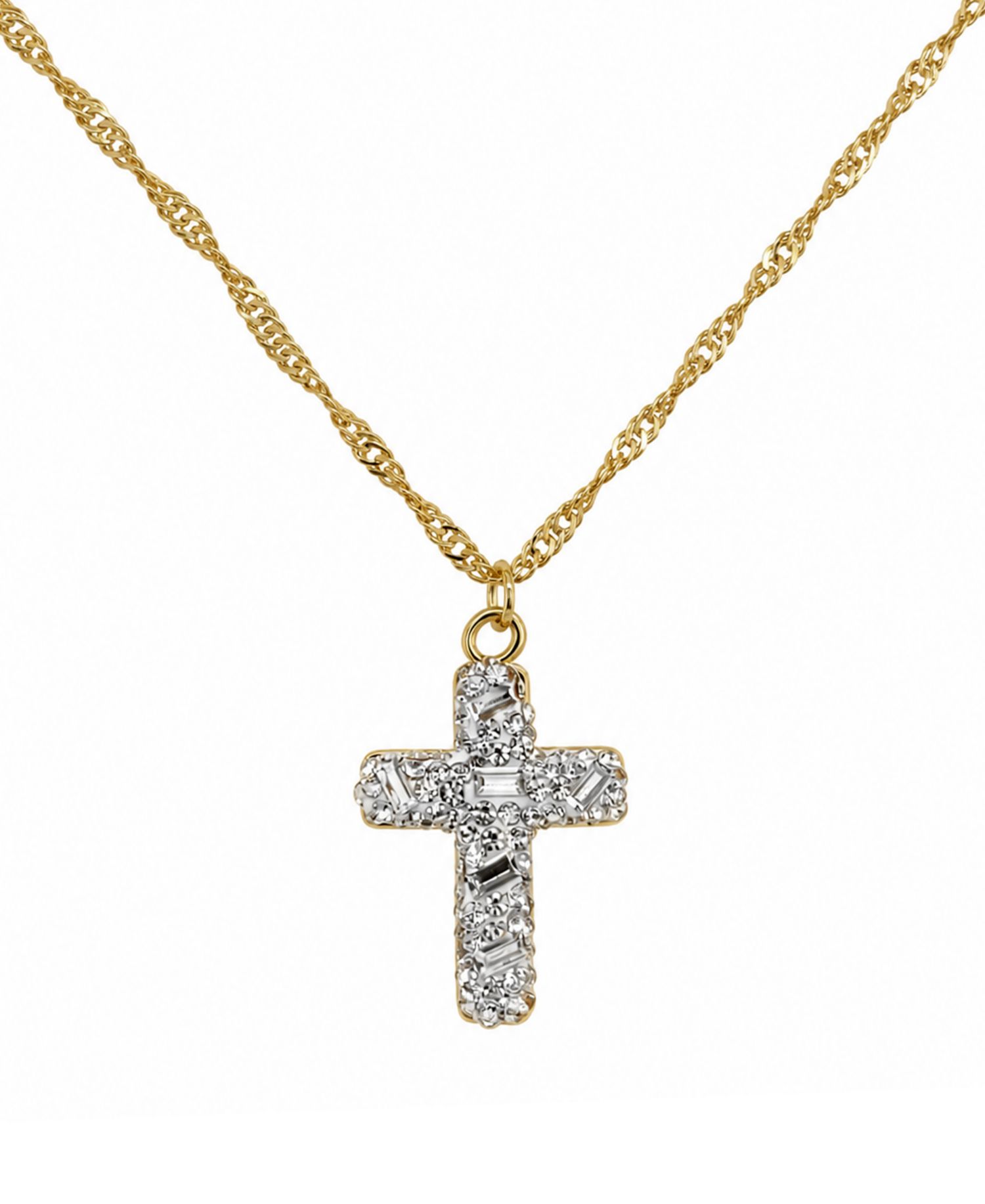Crystal Gold-Tone Plated Composite Stone Pave Cross Pendant Necklace