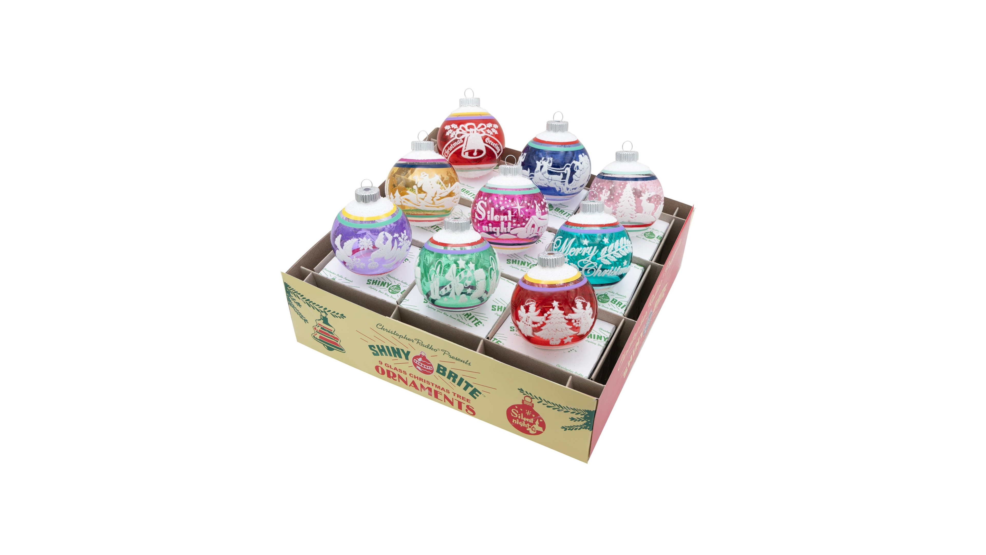 Shiny Brite Vivid Vintage Signature Flocked Rounds Ornaments, Set of 9