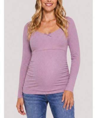 Maternity Motherhood Sweetheart Side-Ruched Long Sleeve Tee - Motherhood