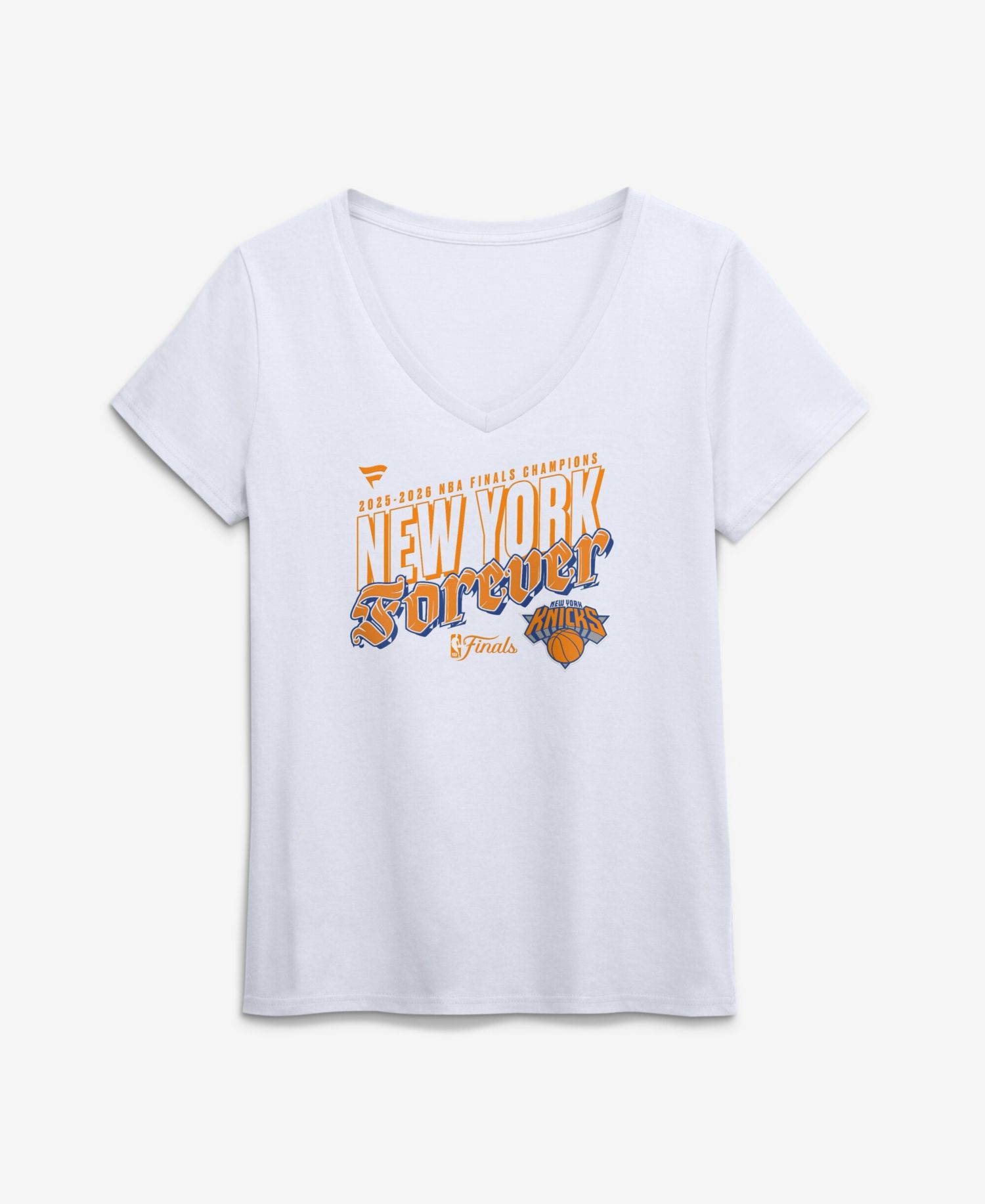 Women's White New York Knicks 2026 NBA Finals Champions Hometown V-Neck T-Shirt