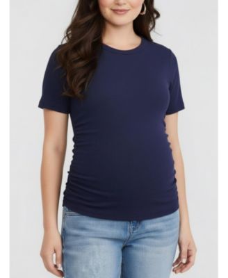 Women's Crew Neck Side-Ruched Maternity Short Sleeve Top