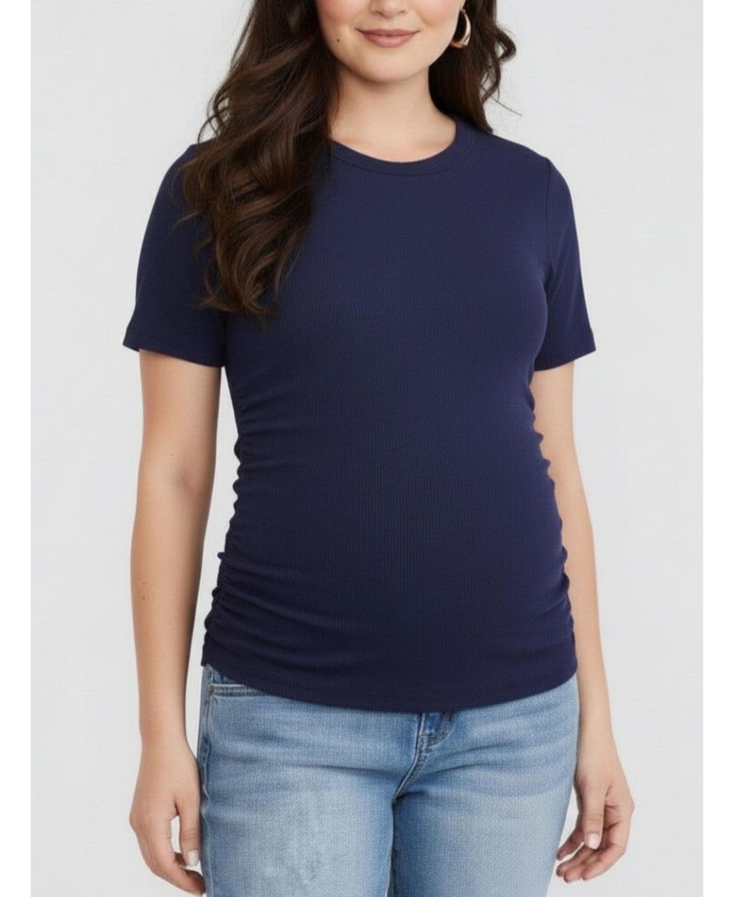 Women's Motherhood Crew Neck Side-Ruched Short Sleeve Top