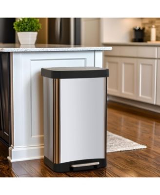 13 Gal / 50 Liter Rectangle Step-On Stainless Steel Sleek Trash Can for Kitchen