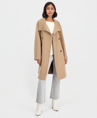 Women's Double-Breasted Wrap Knit-Collared Coat