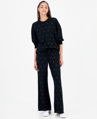 Juniors' High-Rise Embellished Scuba Wide-Leg Pants